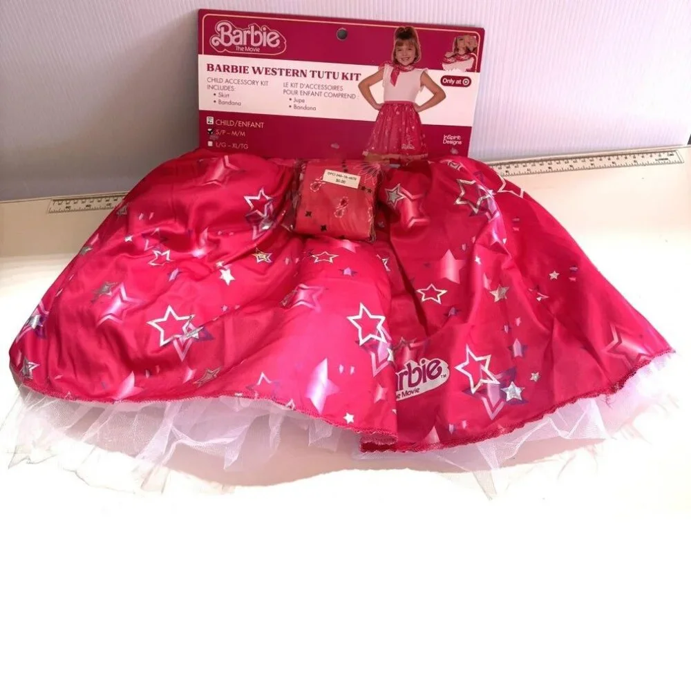 Barbie Western Tutu Skirt & Bow Girls S/M Halloween Accessory Dress Up Pink